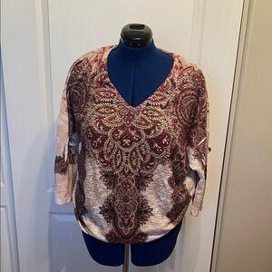 Reba Paisley Long Sleeve Top - Burgundy and Cream